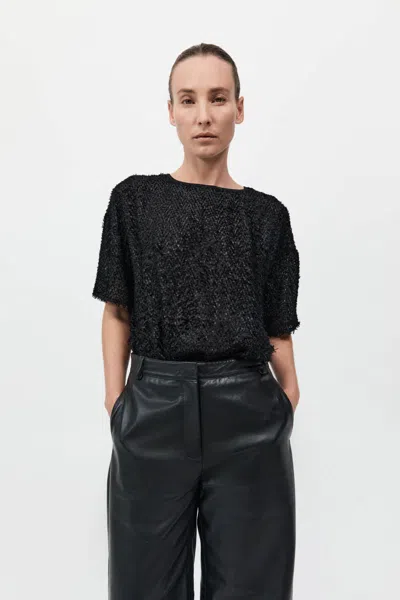 St Agni Feathered Silk Tee In Black