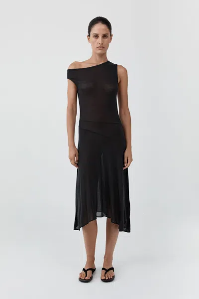St Agni Fine Jersey Off Shoulder Dress In Charcoal