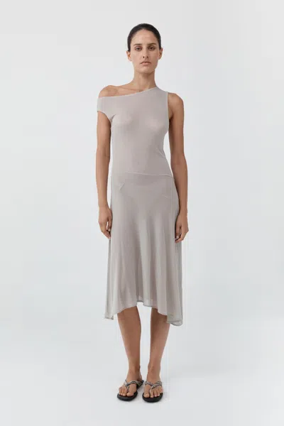St Agni Fine Jersey Off Shoulder Dress In Soft Ash