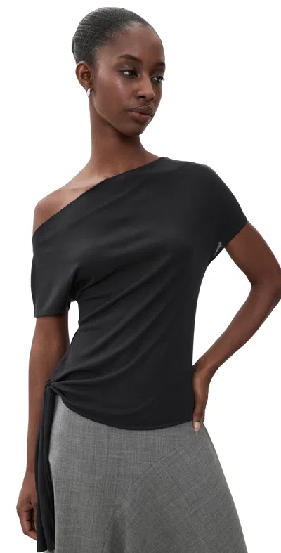 St Agni Fine Jersey Off Shoulder Top Charcoal In Black