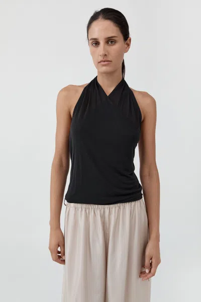 St Agni Fine Jersey Wrap Halter Top In Charcoal