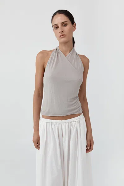 St Agni Fine Jersey Wrap Halter Top In Soft Ash