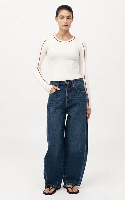 St Agni Fine Line Long-sleeve Top In Off-white