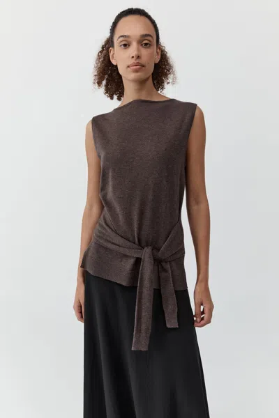 St Agni Fine Merino Tie Waist Top Mulch In Brown