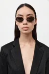 St Agni Fine Metal Oval Sunglasses In Chrome/black