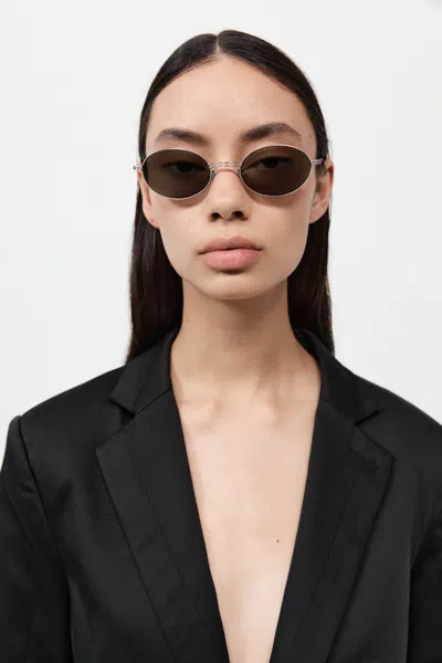 St Agni Fine Metal Oval Sunglasses In Chrome/black