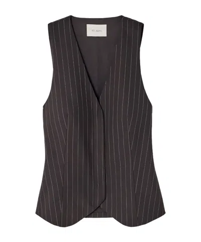 St Agni Fine Stripe Woolen Blend Vest In Black