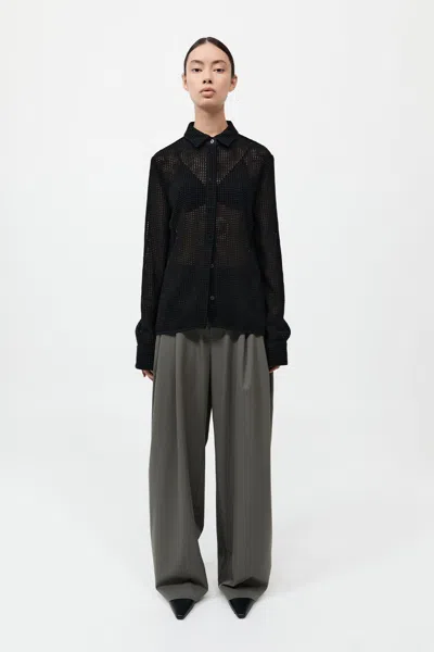 St Agni Fitted Cotton Grid Shirt In Black