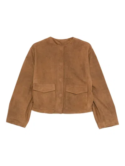 St Agni Flap-pocket Suede Jacket In Brown