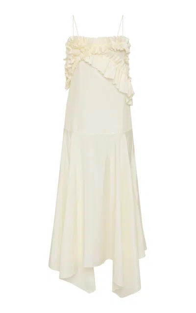 St Agni St. Agni Flounce Handkerchief Silk Maxi Dress In White