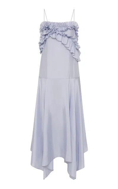 St Agni St. Agni Flounce Handkerchief Silk Midi Dress In Light Blue