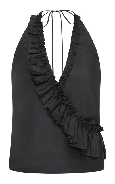 St Agni St. Agni Flounce Silk Halter Top In Black
