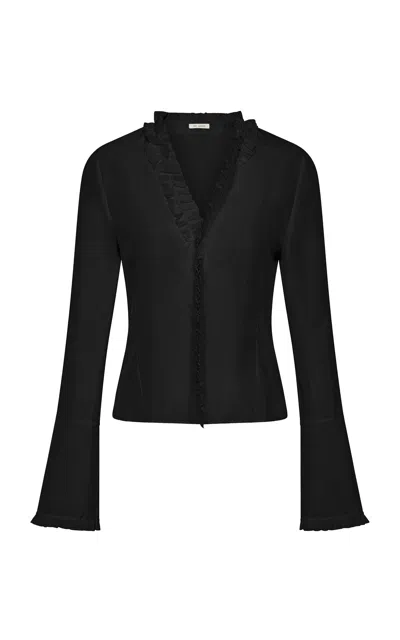 St Agni St. Agni Flounce Silk Shirt In Black