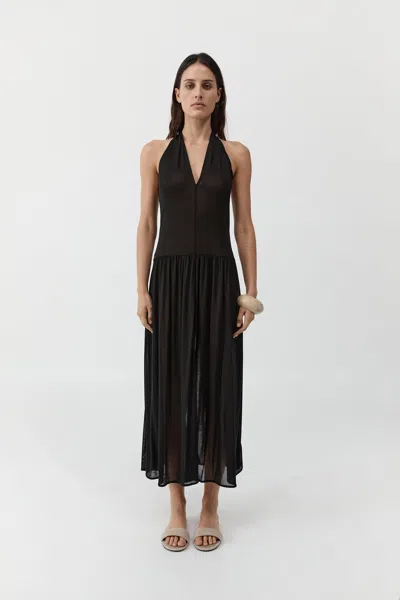 St Agni Fluid Jersey Halter Dress In Black