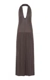 St Agni Fluid Jersey Halter Midi Dress In Brown