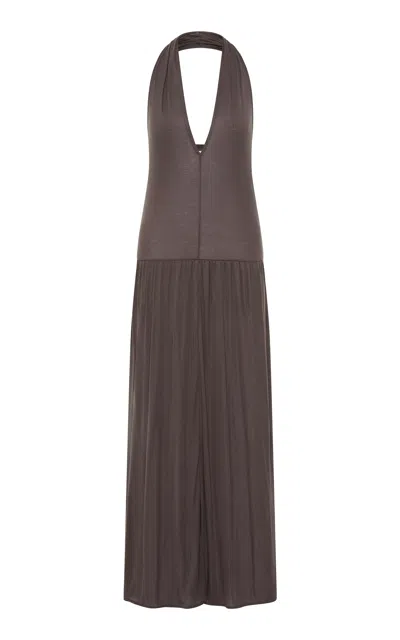 St Agni Fluid Jersey Halter Midi Dress In Brown