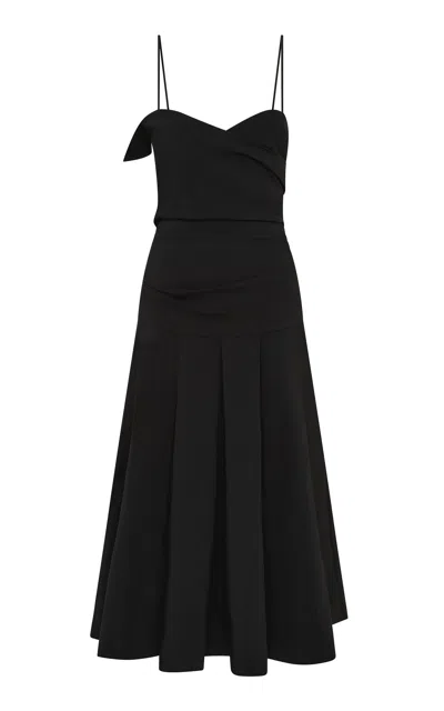 St Agni St. Agni Folded Bodice Cotton-blend Midi Dress In Black