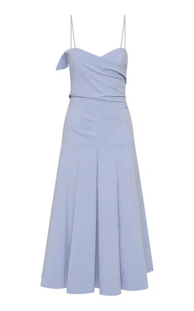 St Agni St. Agni Folded Bodice Cotton-blend Midi Dress In Light Blue