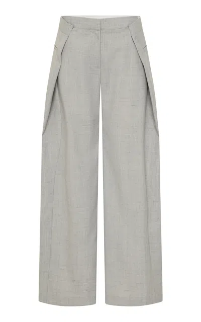 St Agni Folded Wool-blend Wide-leg Pants In Gray
