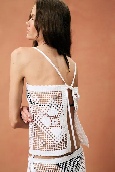 St Agni For Fwrd Geometric Crochet Tie Top In White