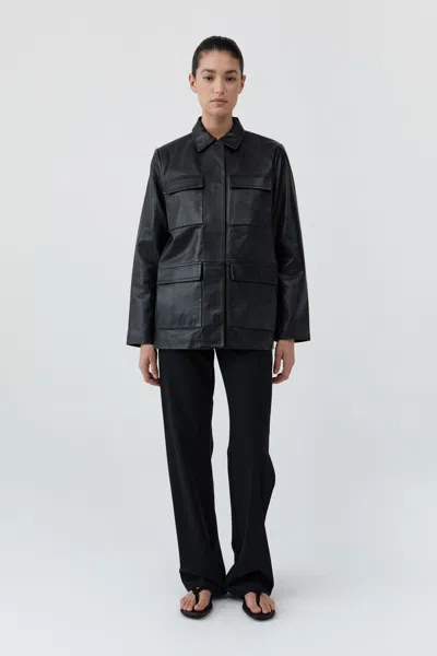 St Agni Four Pocket Leather Jacket In Black