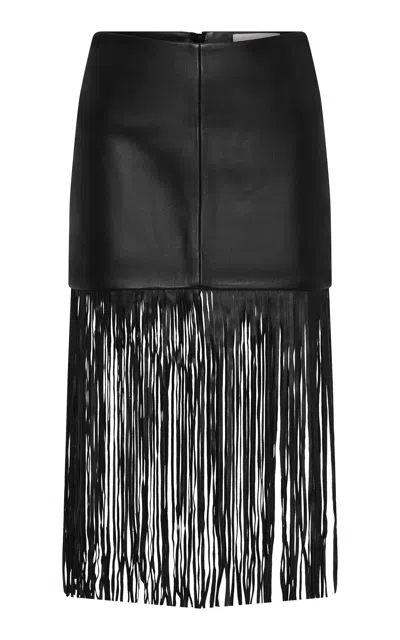 St Agni St. Agni Fringe Leather Skirt In Black