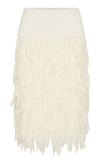St Agni St. Agni Fringe Stretch Silk Midi Skirt In White