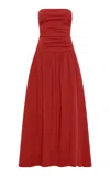 St Agni Gathered Cotton-nylon Maxi Dress In Red