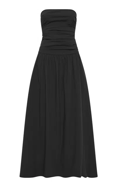 St Agni Black Gathered Strapless Tie Back Maxi Dress