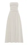 St Agni Gathered Cotton-nylon Maxi Dress In Off-white