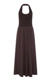 St Agni Gathered Halter Maxi Dress In Brown