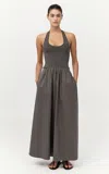 St Agni Gathered Halter Maxi Dress In Khaki