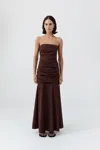 St Agni Gathered Strapless Longline Dress In Brown