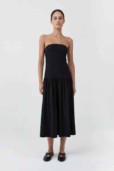 St Agni Gathered Strapless Minimal Dress In Black