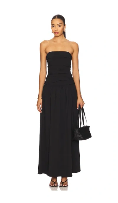 St Agni Black Gathered Strapless Tie Back Maxi Dress