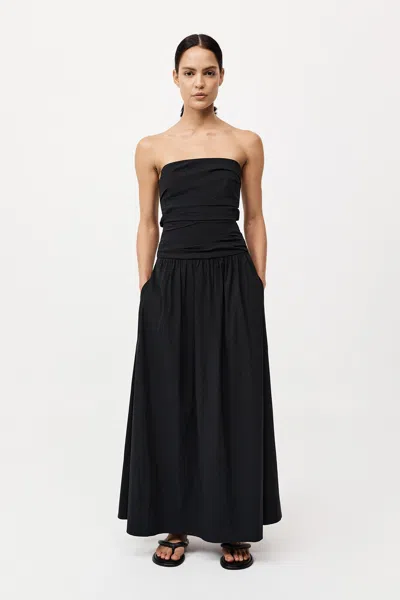 St Agni Gathered Strapless Tie Back Dress In Black