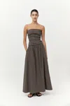 St Agni Gathered Strapless Tie Back Dress In Brown