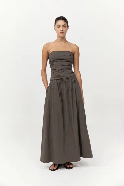 St Agni Gathered Strapless Tie Back Dress In Brown
