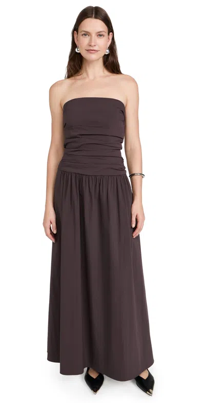 St Agni Tie-back Drop-waist Cotton-nylon Maxi Dress In Chocolate Plum