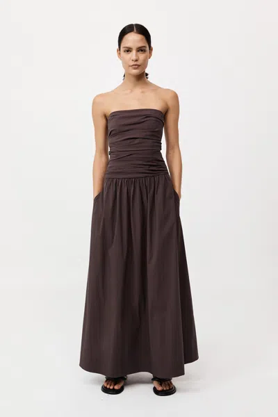 St Agni Gathered Strapless Tie Back Dress In Purple
