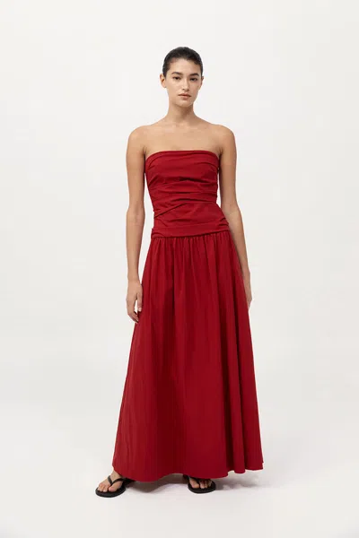 St Agni Gathered Strapless Tie Back Dress In Rosso