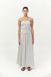 St Agni Gathered Strapless Tie Back Dress In Silver