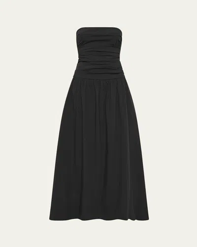 St Agni Black Gathered Strapless Tie Back Maxi Dress