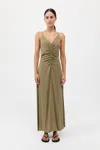 St Agni Gathered Tie Dress In Olive