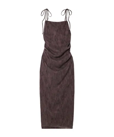 St Agni Gathered Washed Satin-jacquard Maxi Dress In Multi