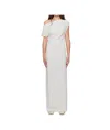 St Agni Gray Asymmetric Off Shoulder Midi Dress In White