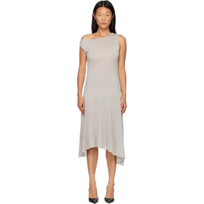 St Agni Gray Fine Jersey Off Shoulder Midi Dress In Soft Ash