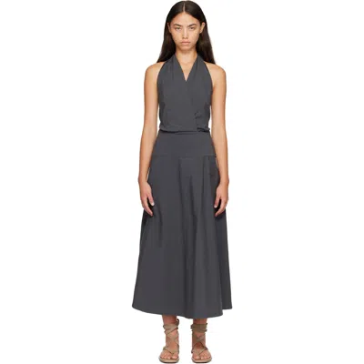 St Agni Gray Halter Circle Hem Midi Dress In Iron Glaze