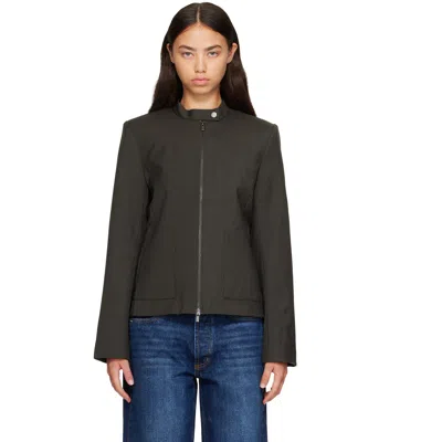 St Agni Gray Moto Jacket In Umber