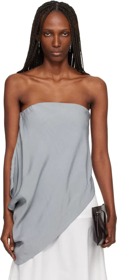 St Agni Strapless Asymmetrical Drape Top In Mist In Gray